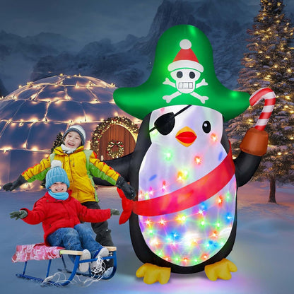 6FT Inflatable Pirate Penguin Decoration with Rotating Colored LED for Yard & Christmas Party - view 6