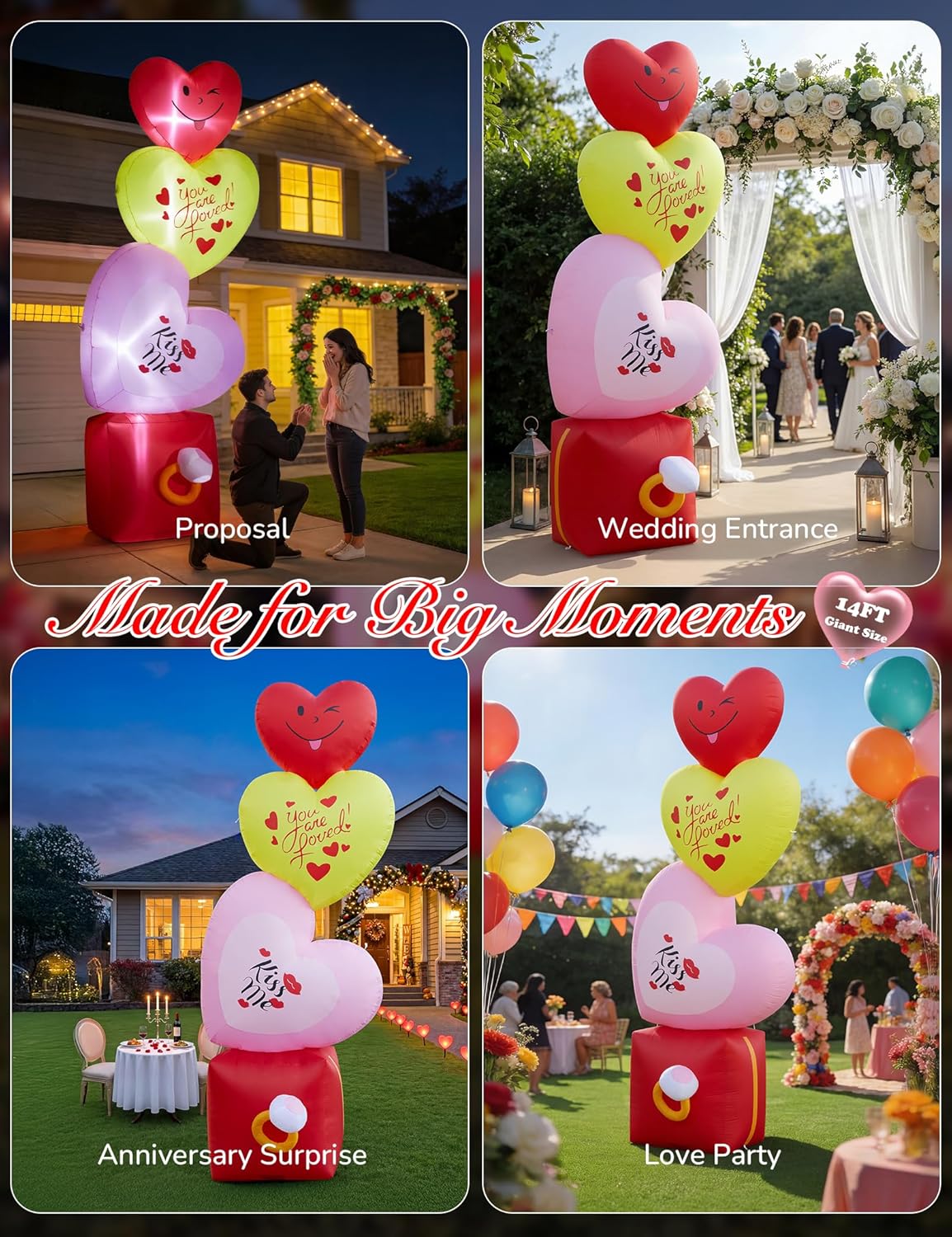 14FT Inflatable Hearts with Ring Box Decoration with LED Lights for Yard & Wedding/Anniversary - view 7