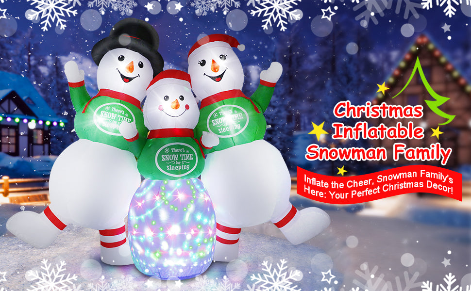 6.5FT Inflatable Snowman Family Decoration with Rotating Colorful LED for Yard & Christmas Party - view 14
