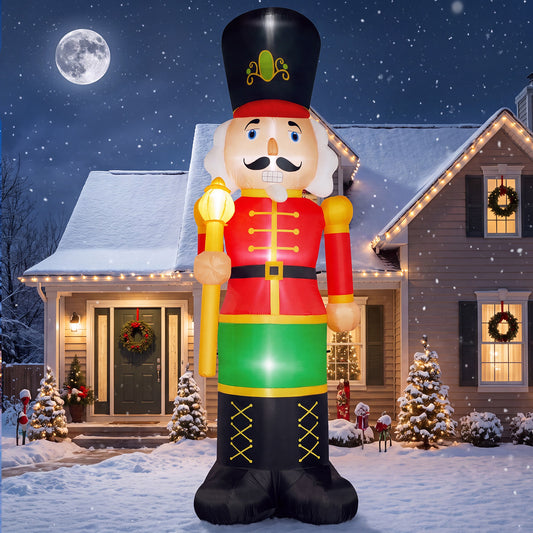14FT giant inflatable nutcracker soldier in a red jacket with a gold staff