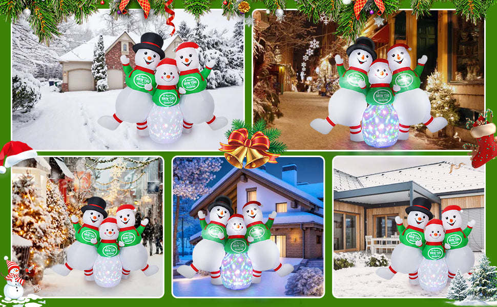 6.5FT Inflatable Snowman Family Decoration with Rotating Colorful LED for Yard & Christmas Party - view 17