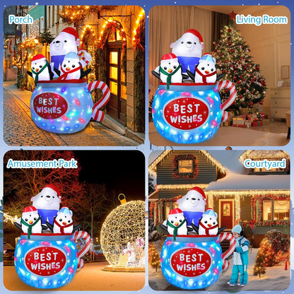 6FT Inflatable Polar Bear & Penguins Decoration with Colorful LED for Yard & Christmas Party - view 2