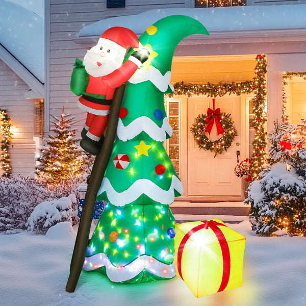 7FT Inflatable Christmas Tree with Climbing Santa & RGB LED