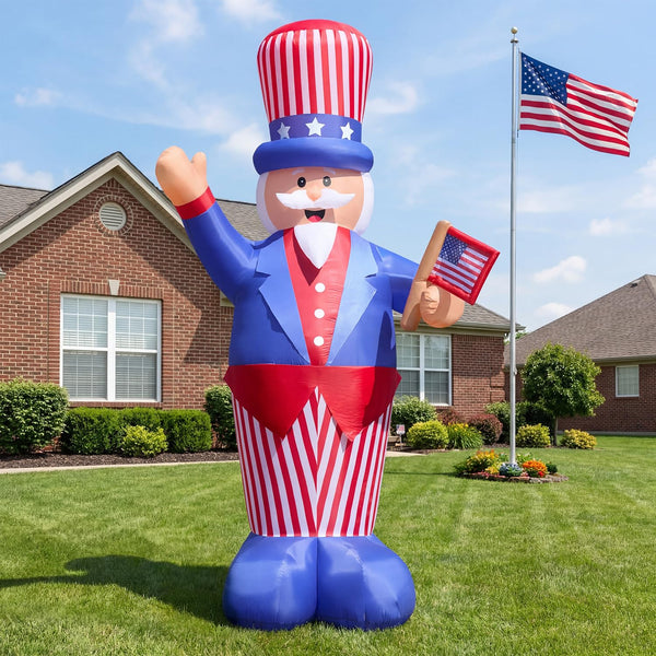 14FT Inflatable Uncle Sam with Flag, 4th of July LED Decor