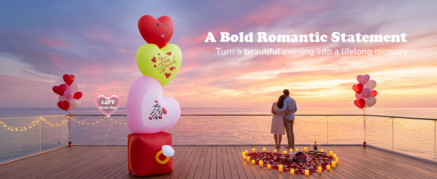 14FT Inflatable Hearts with Ring Box Decoration with LED Lights for Yard & Wedding/Anniversary - view 12