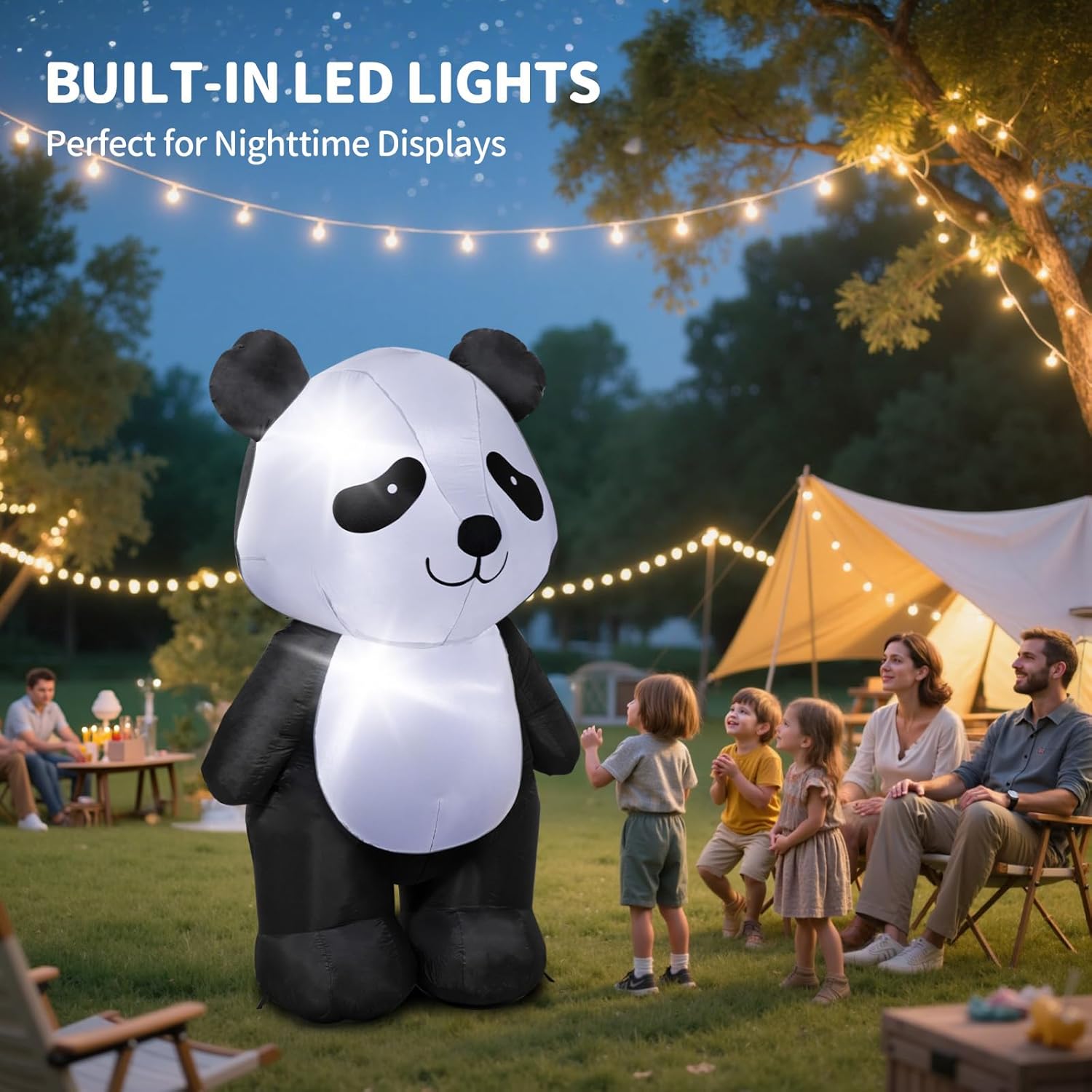 6FT Inflatable Panda Decoration with LED Lights for Yard & Christmas Party - view 1