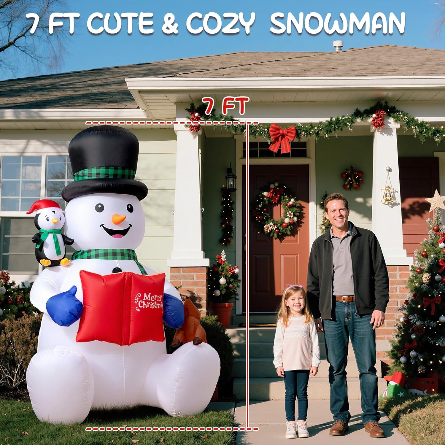 7FT Inflatable Snowman Decoration with Colorful Rotating LED for Yard & Christmas Party - view 2