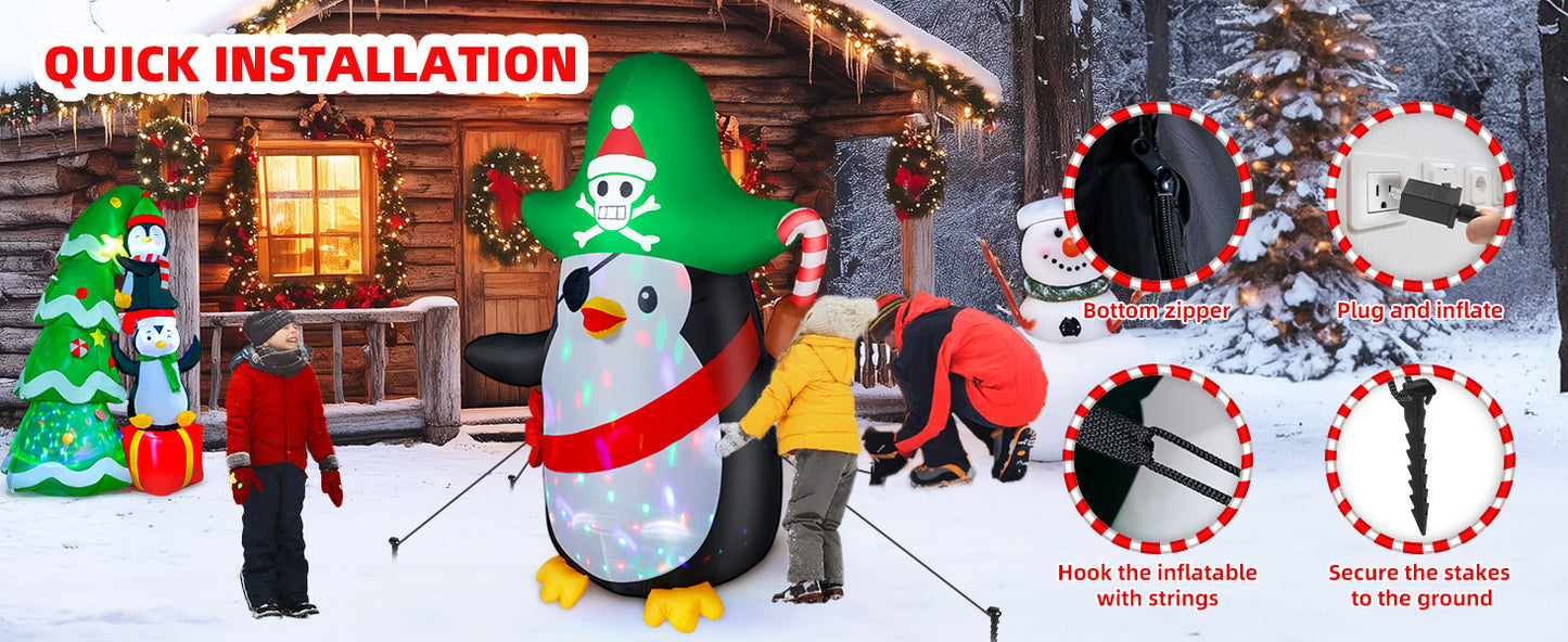 6FT Inflatable Pirate Penguin Decoration with Rotating Colored LED for Yard & Christmas Party - view 10