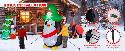 6FT Inflatable Pirate Penguin Decoration with Rotating Colored LED for Yard & Christmas Party - view 10