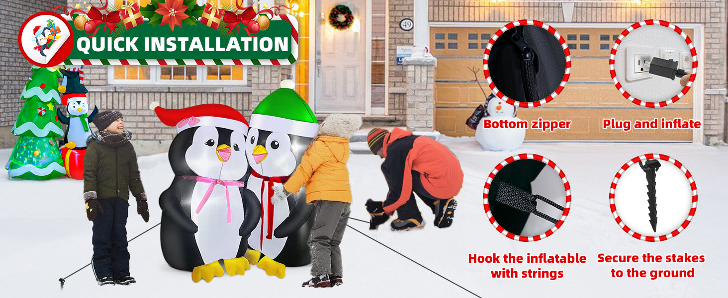 5FT Inflatable Lovers Penguins Decoration with Rotating Colored LED for Yard & Christmas Party - view 9