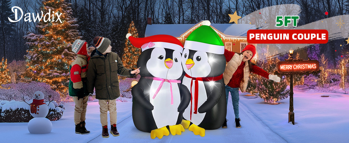 5FT Inflatable Lovers Penguins Decoration with Rotating Colored LED for Yard & Christmas Party - view 7