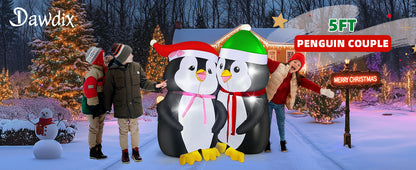 5FT Inflatable Lovers Penguins Decoration with Rotating Colored LED for Yard & Christmas Party - view 7