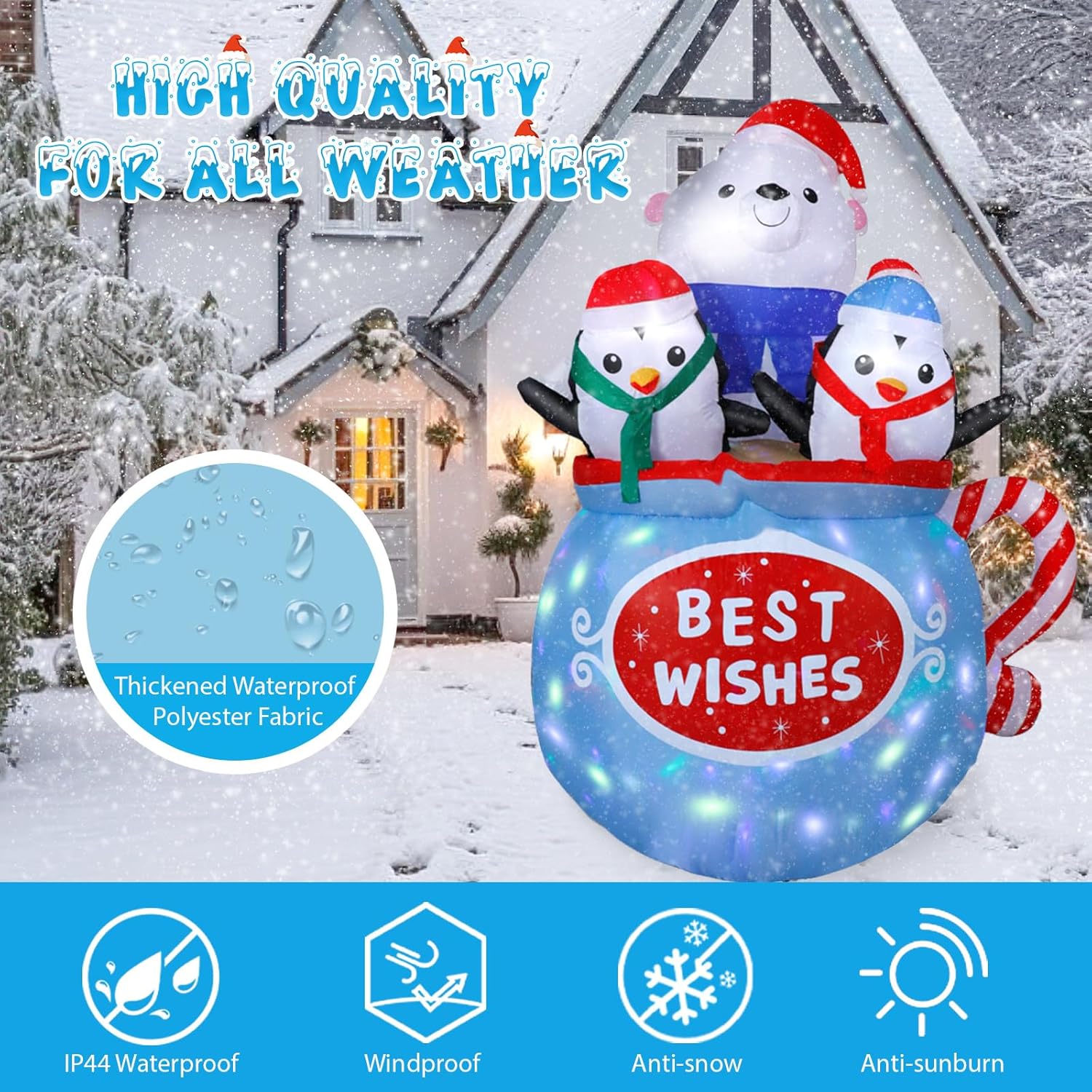 6FT Inflatable Polar Bear & Penguins Decoration with Colorful LED for Yard & Christmas Party - view 7
