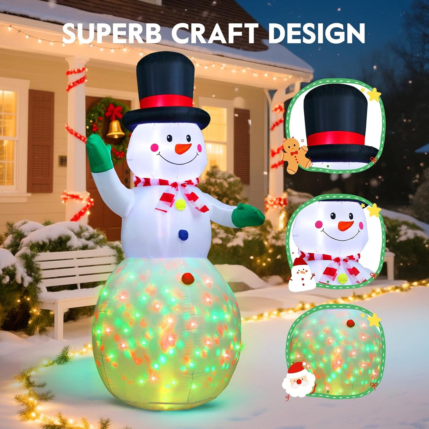 6.5FT Inflatable Snowman Decoration with Rotating 3-Color LED for Yard & Christmas Party - view 5