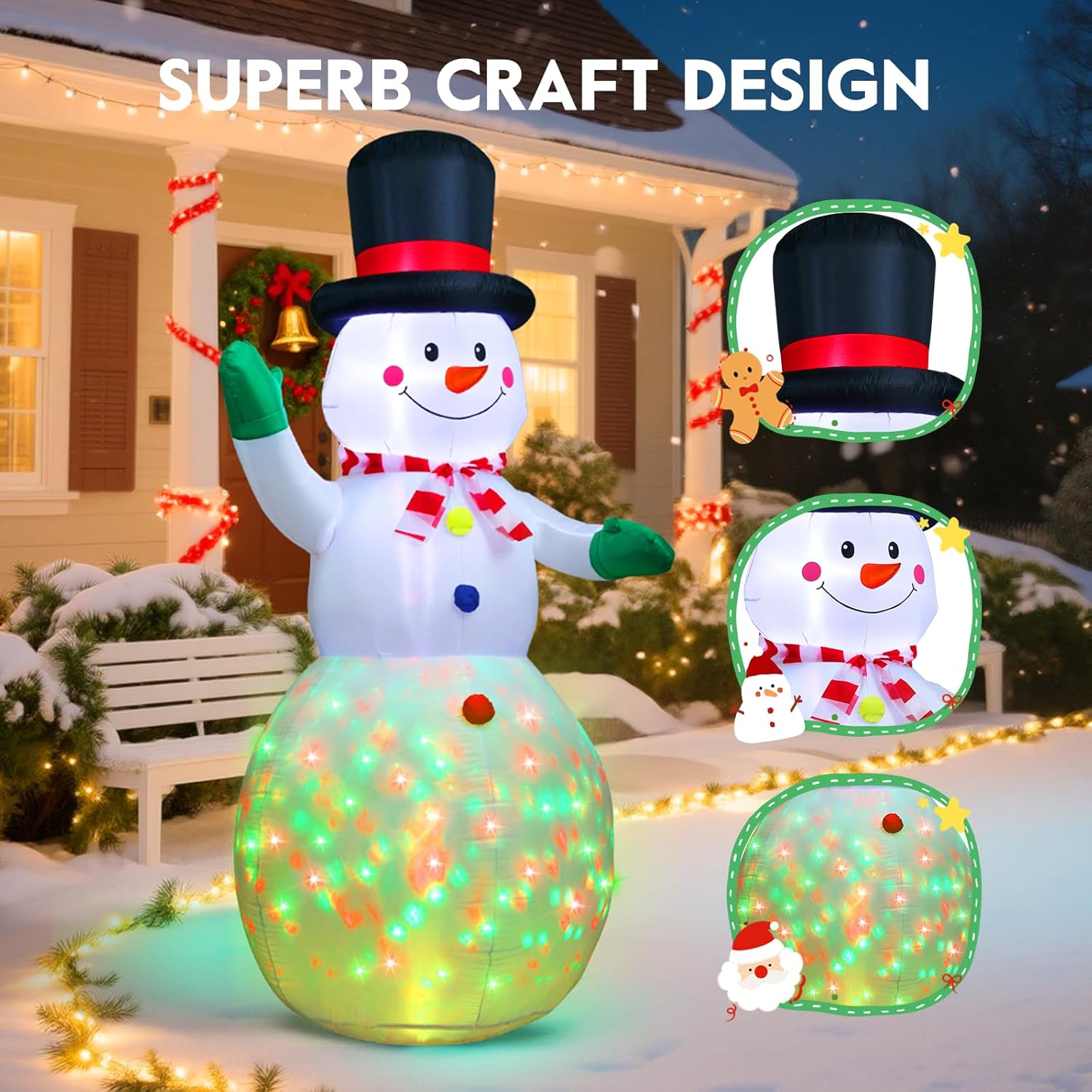 6.5FT Inflatable Snowman Decoration with Rotating 3-Color LED for Yard & Christmas Party - view 5