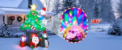 7FT inflatable Christmas mushroom house with Santa, polar bear and penguin for yard decoration