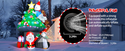 7FT inflatable Christmas mushroom house with Santa, polar bear and penguin for yard decoration