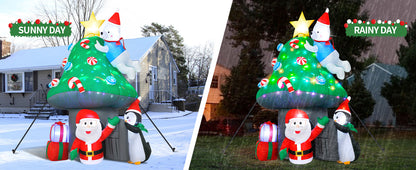 7FT inflatable Christmas mushroom house with Santa, polar bear and penguin for yard decoration