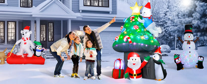 7FT inflatable Christmas mushroom house with Santa, polar bear and penguin for yard decoration