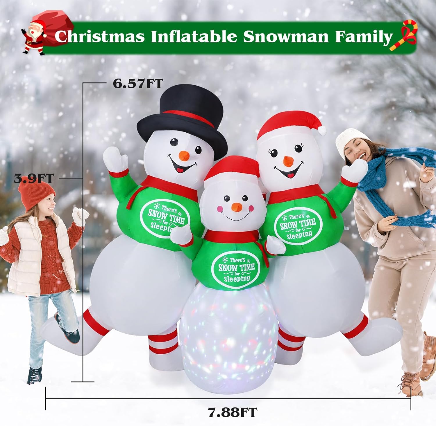 6.5FT Inflatable Snowman Family Decoration with Rotating Colorful LED for Yard & Christmas Party - view 5
