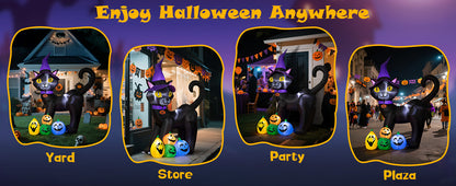 6FT Inflatable Black Cat with Witch Hat Decoration with LED Lights for Yard & Halloween Party - view 15