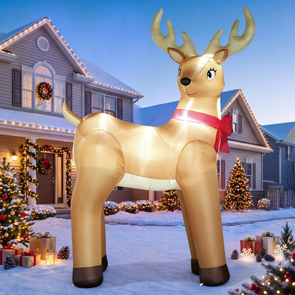 14FT Inflatable Christmas Reindeer with LED Lights & Dual Blowers for Yard & Holiday Party