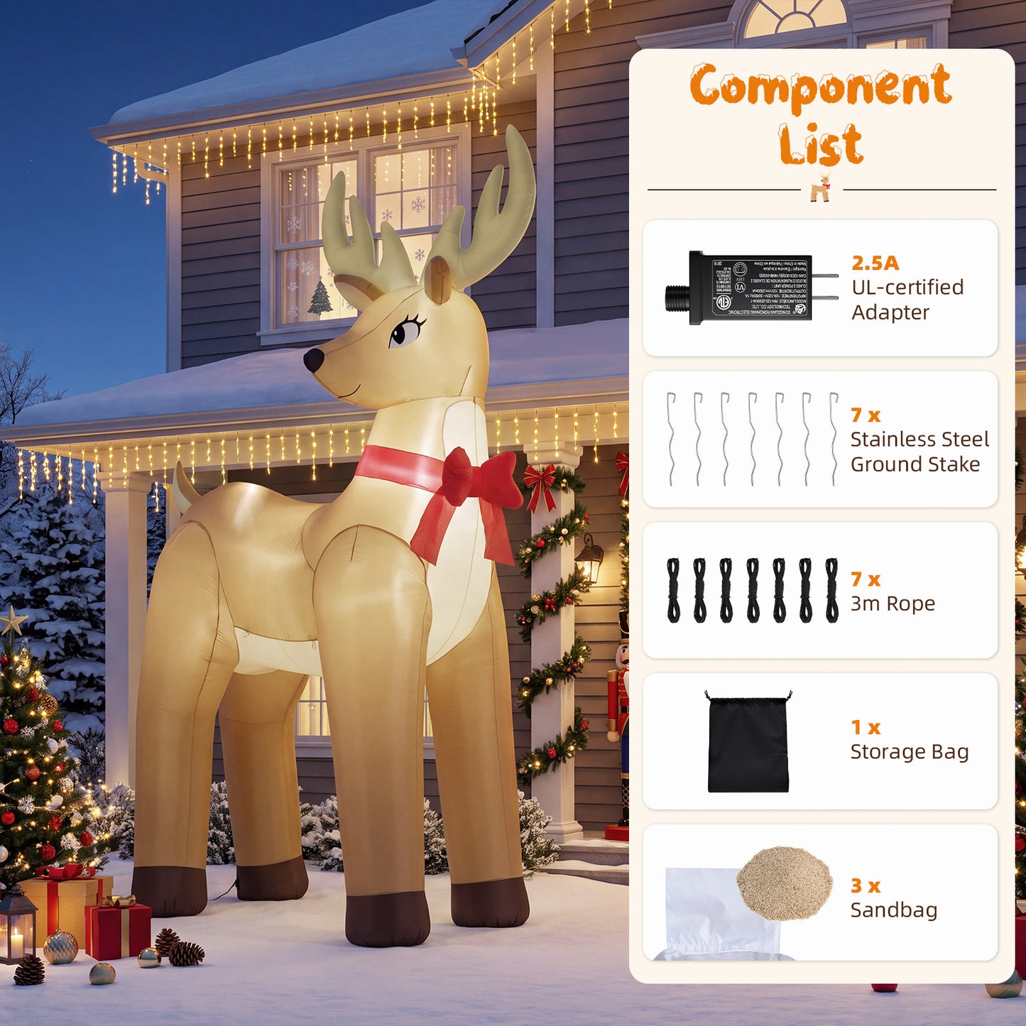 14FT Inflatable Christmas Reindeer with LED Lights & Dual Blowers for Yard & Holiday Party