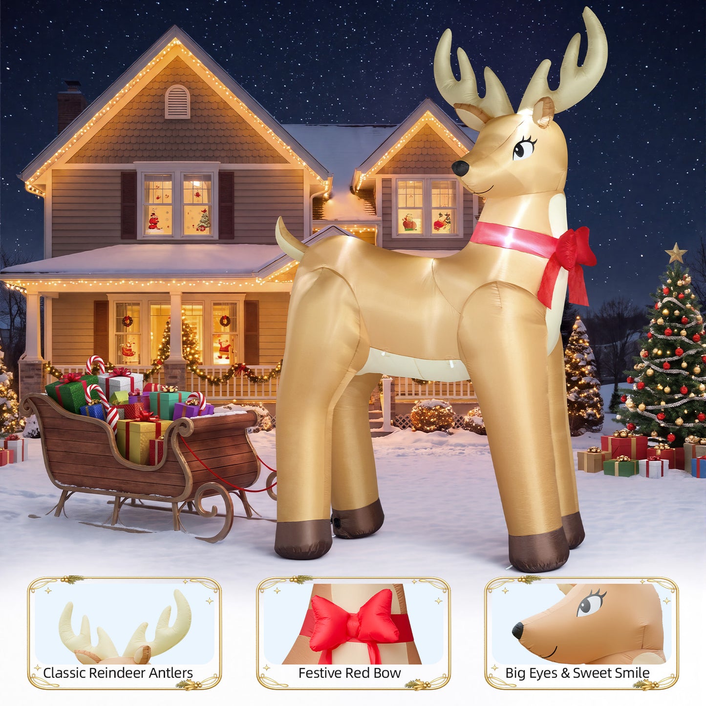 14FT Inflatable Christmas Reindeer with LED Lights & Dual Blowers for Yard & Holiday Party