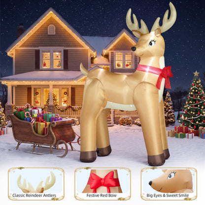 14FT Inflatable Christmas Reindeer with LED Lights & Dual Blowers for Yard & Holiday Party
