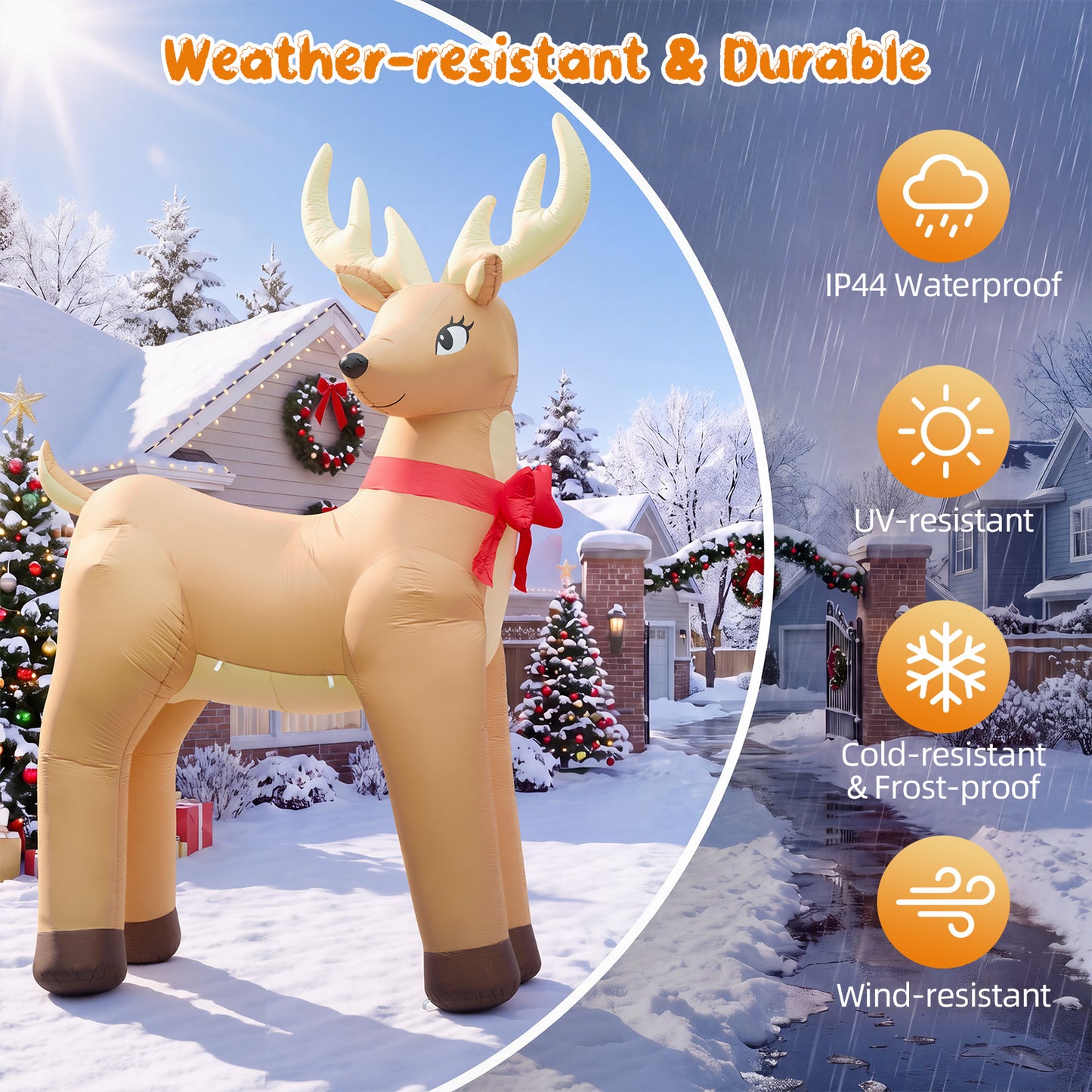 14FT Inflatable Christmas Reindeer with LED Lights & Dual Blowers for Yard & Holiday Party