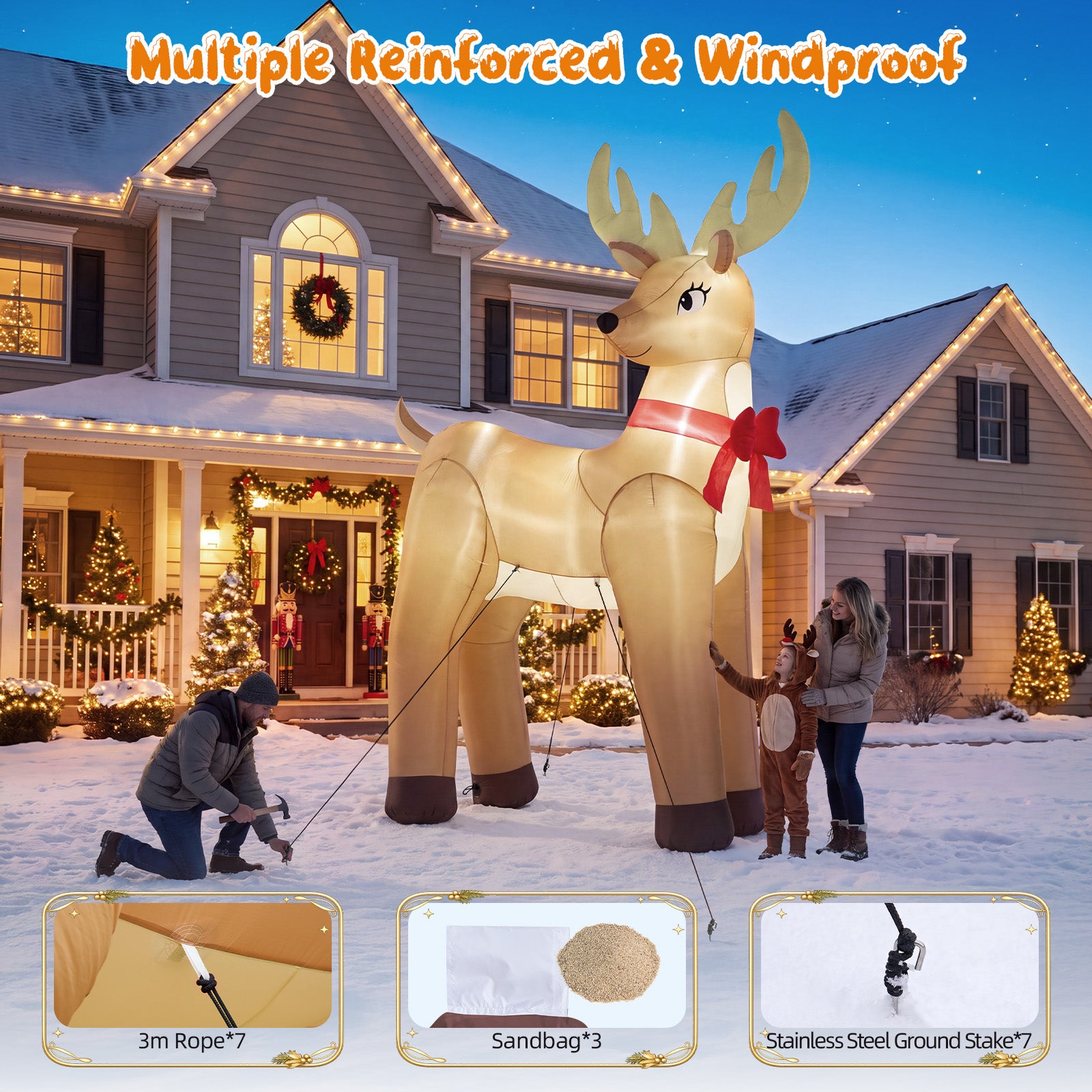 14FT Inflatable Christmas Reindeer with LED Lights & Dual Blowers for Yard & Holiday Party