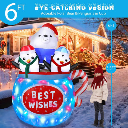6FT Inflatable Polar Bear & Penguins Decoration with Colorful LED for Yard & Christmas Party - view 4