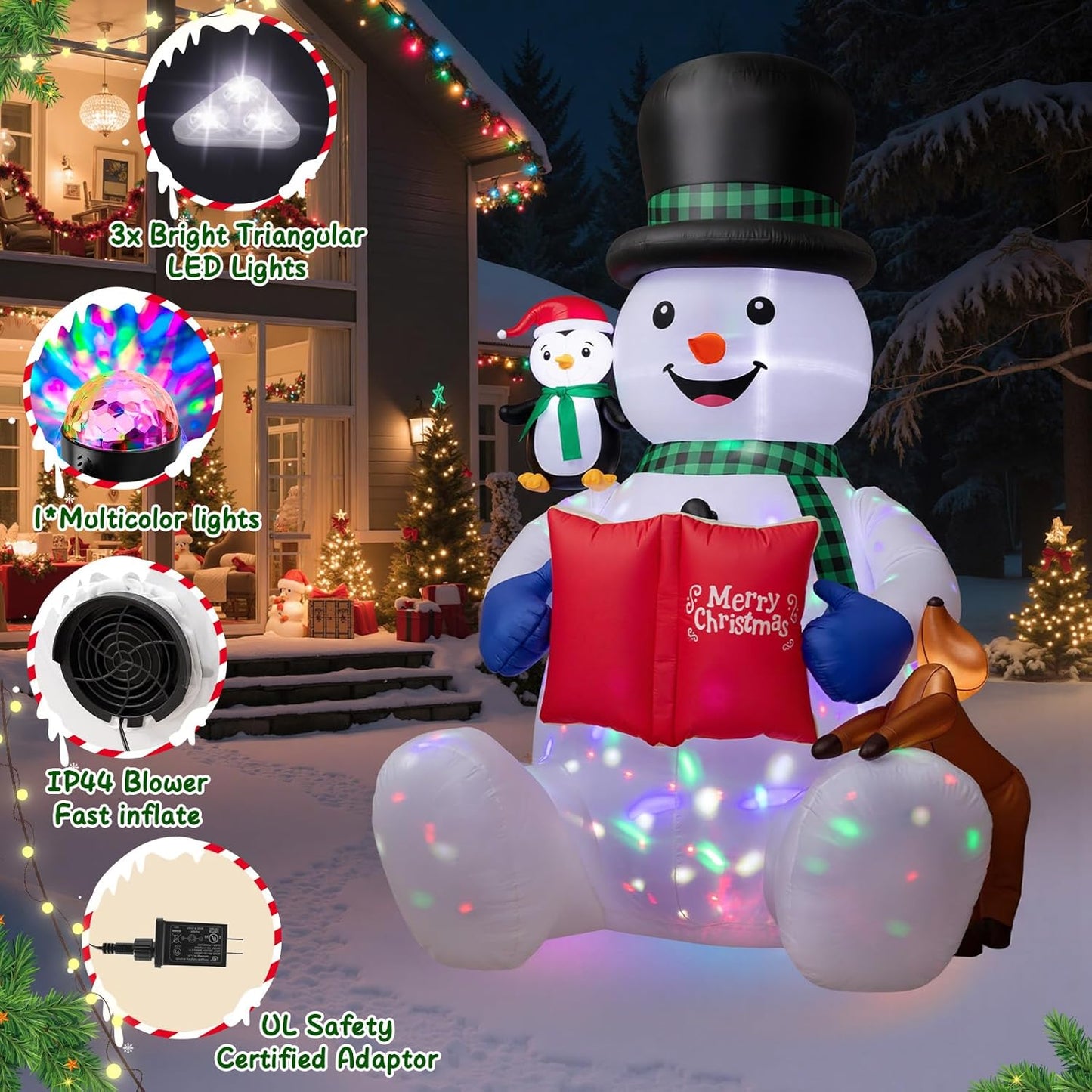 7FT Inflatable Snowman Decoration with Colorful Rotating LED for Yard & Christmas Party - view 4