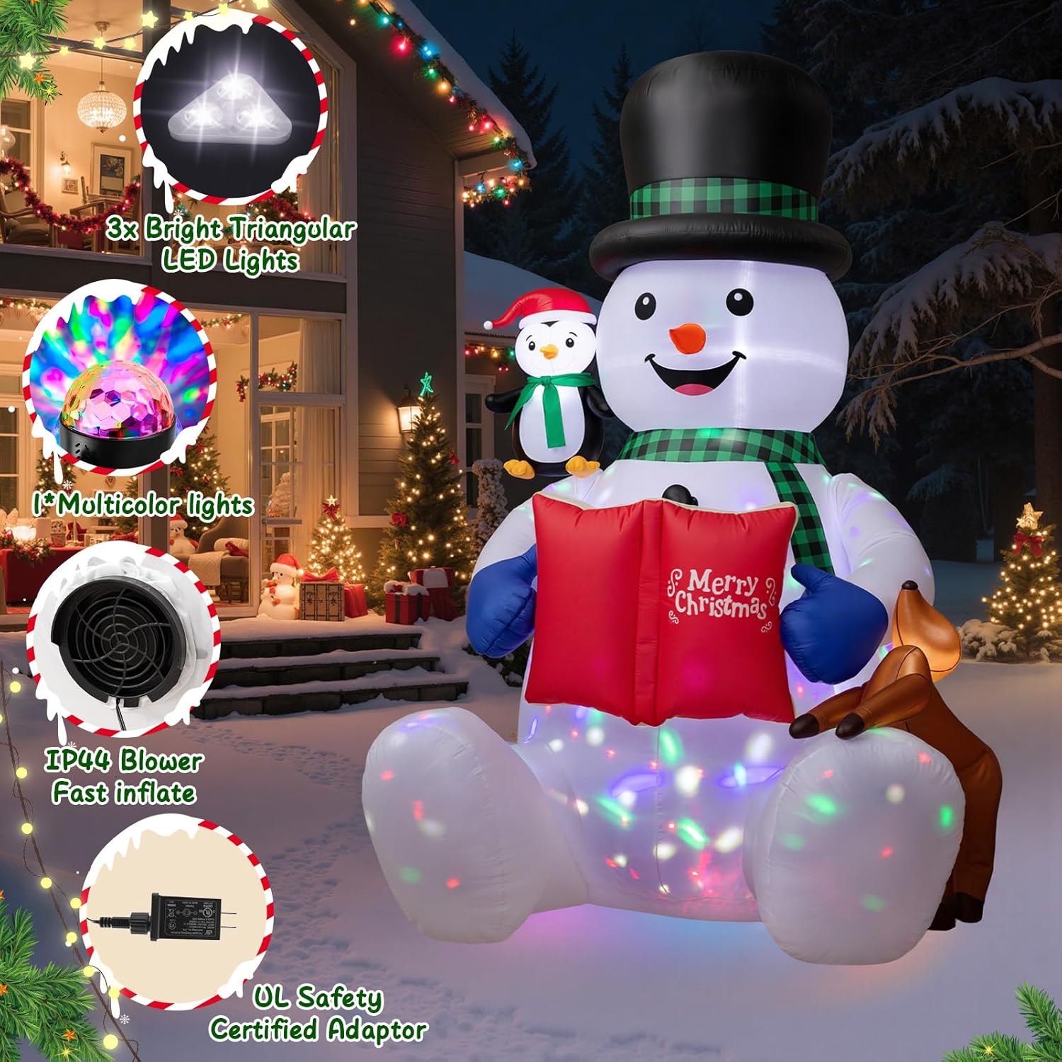 7FT Inflatable Snowman Decoration with Colorful Rotating LED for Yard & Christmas Party - view 4