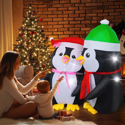 5FT Inflatable Lovers Penguins Decoration with Rotating Colored LED for Yard & Christmas Party - view 5