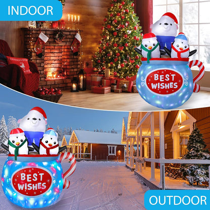 6FT Inflatable Polar Bear & Penguins Decoration with Colorful LED for Yard & Christmas Party - view 5