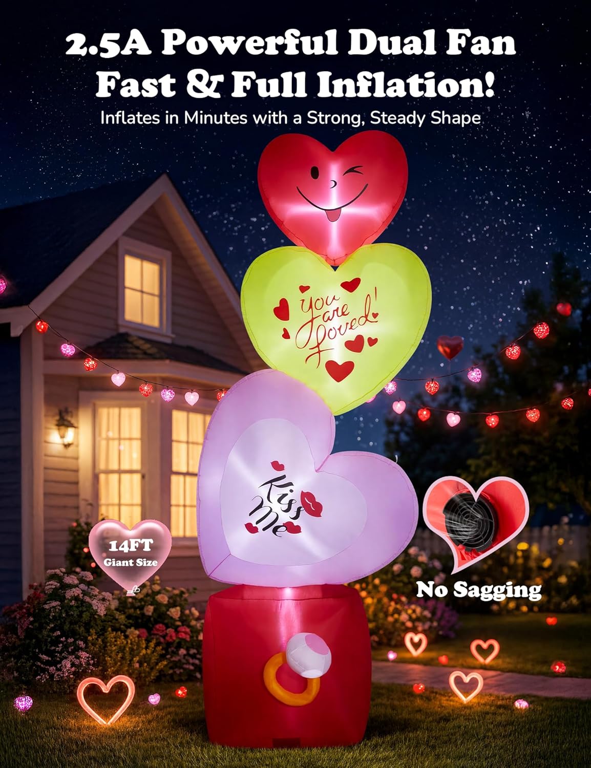 14FT Inflatable Hearts with Ring Box Decoration with LED Lights for Yard & Wedding/Anniversary - view 3