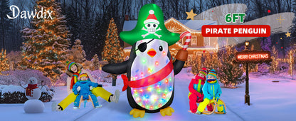 6FT Inflatable Pirate Penguin Decoration with Rotating Colored LED for Yard & Christmas Party - view 7