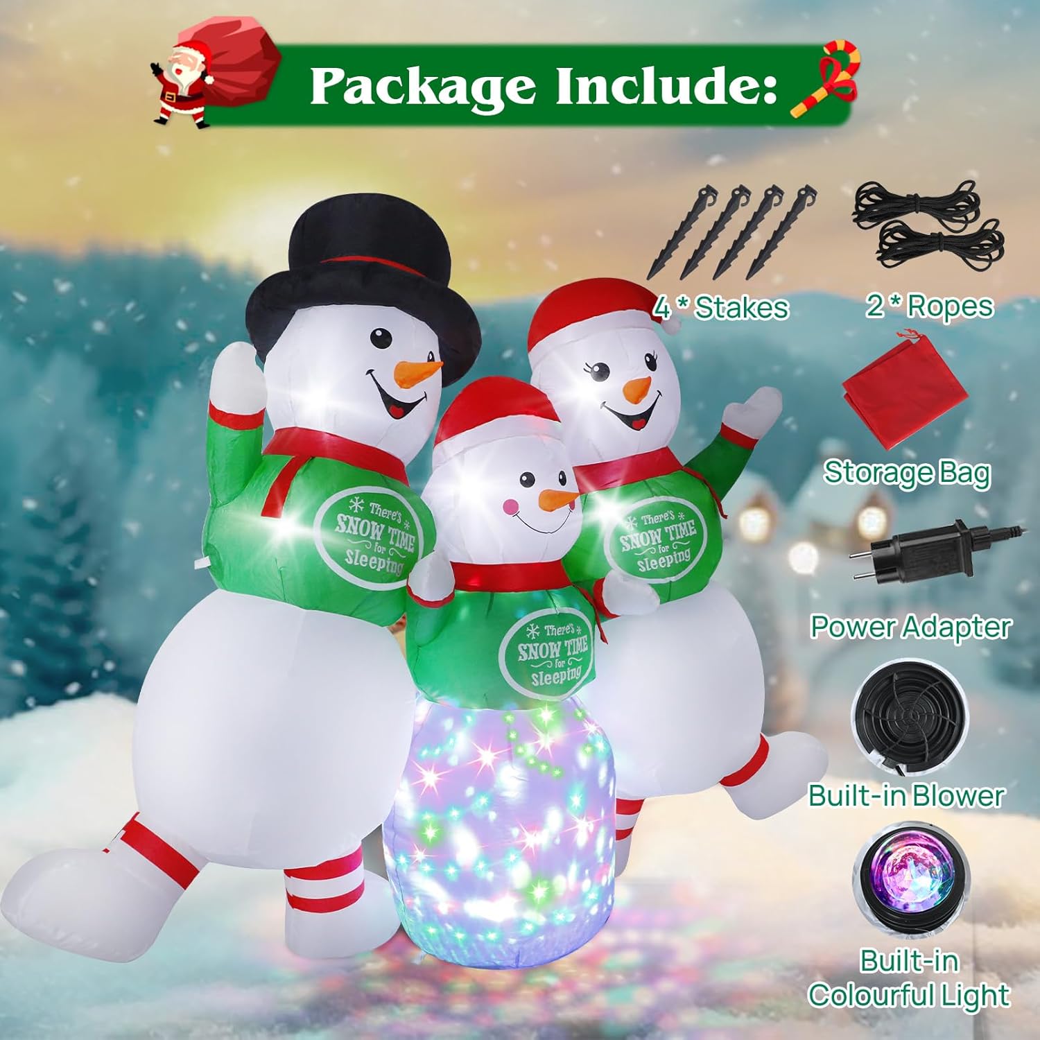 6.5FT Inflatable Snowman Family Decoration with Rotating Colorful LED for Yard & Christmas Party - view 7
