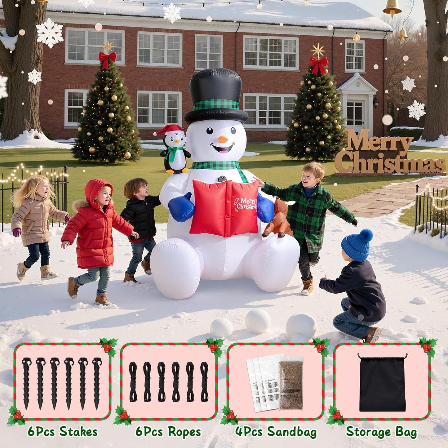 7FT Inflatable Snowman Decoration with Colorful Rotating LED for Yard & Christmas Party - view 6