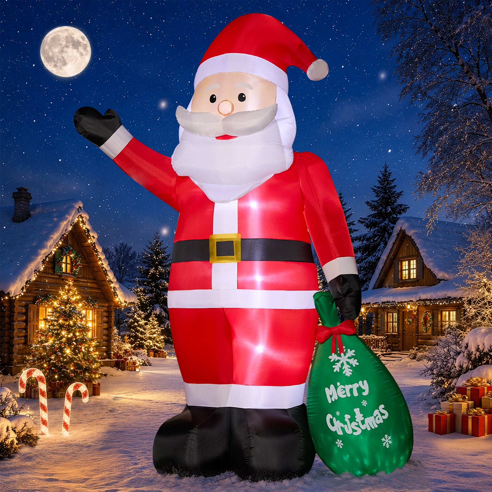 15FT Inflatable Santa Claus with Glowing Gift Bag & LED Lights for Yard & Christmas Party