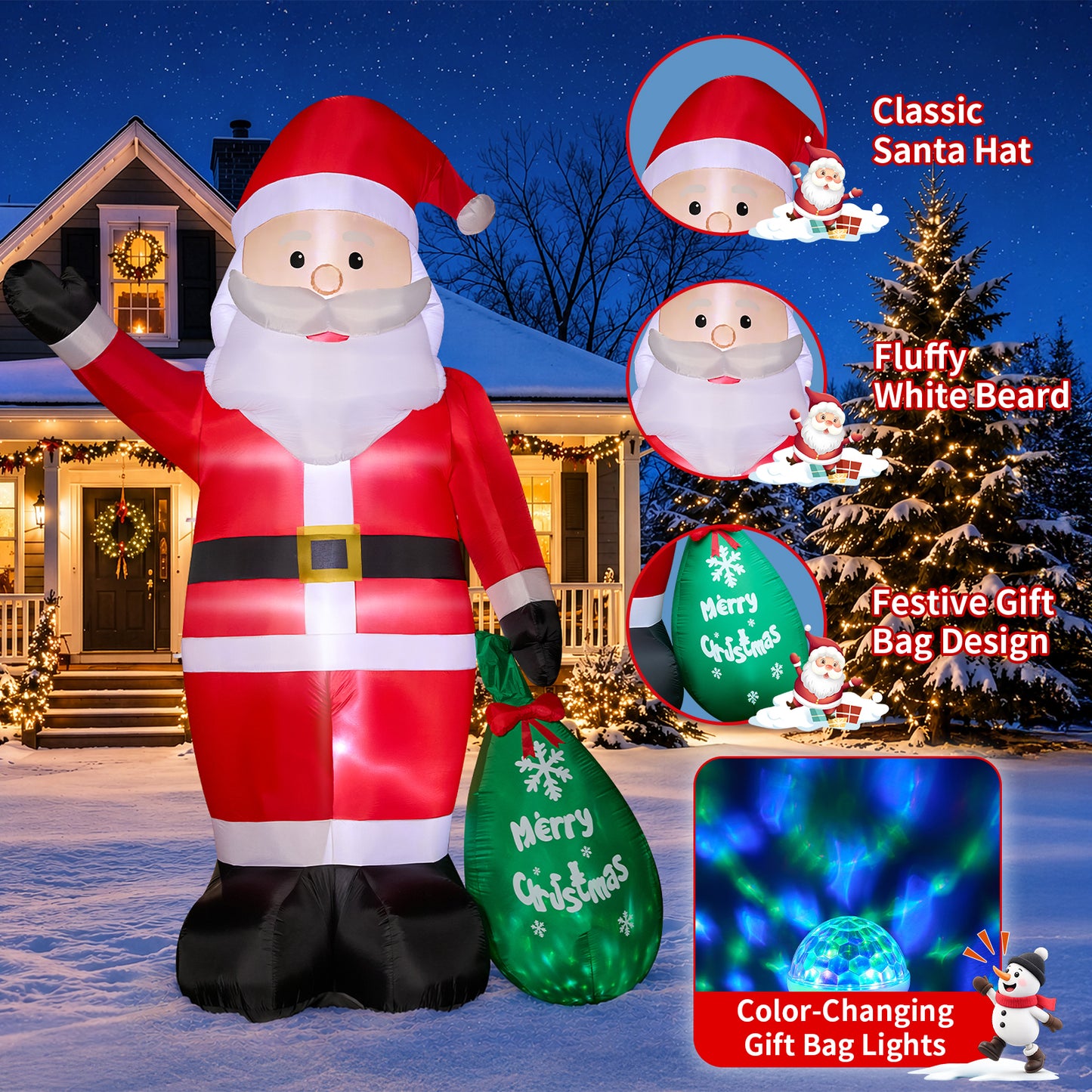 15FT Inflatable Santa Claus with Glowing Gift Bag & LED Lights for Yard & Christmas Party