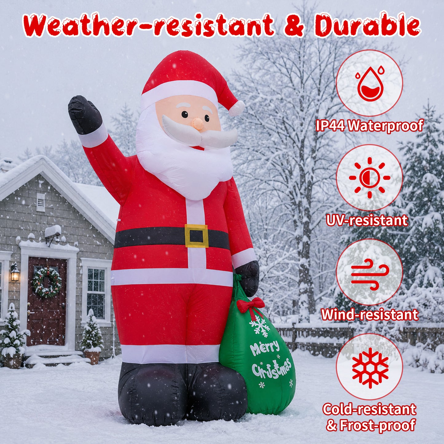 15FT Inflatable Santa Claus with Glowing Gift Bag & LED Lights for Yard & Christmas Party