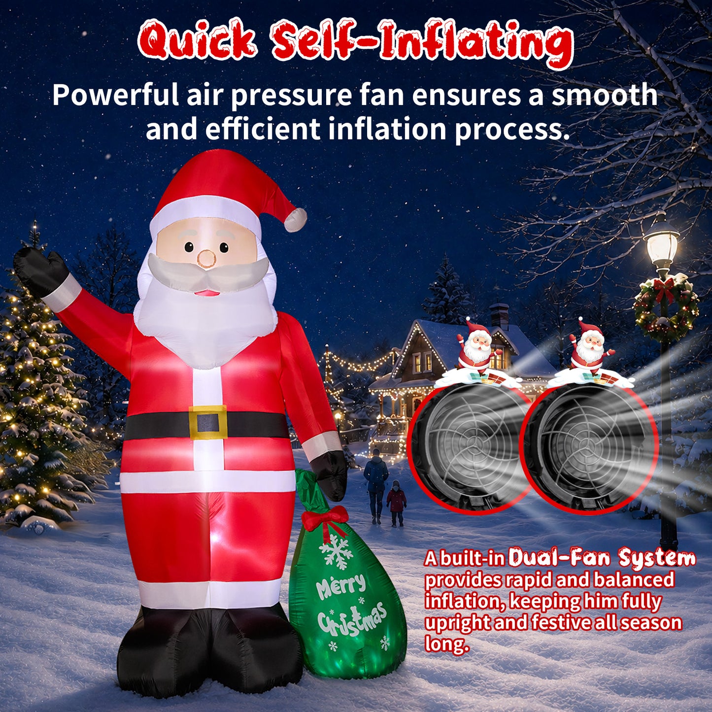 15FT Inflatable Santa Claus with Glowing Gift Bag & LED Lights for Yard & Christmas Party